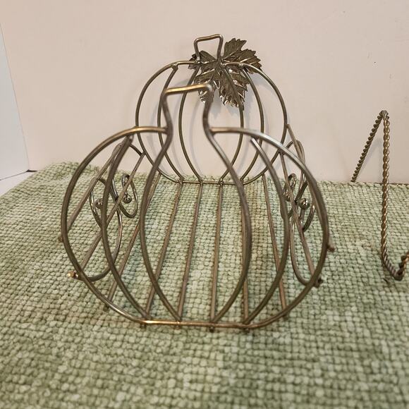 Metal Pumpkin Wire Basket Fall Harvest Table Centerpiece Holder 7x7x6 - Picture 5 of 7
